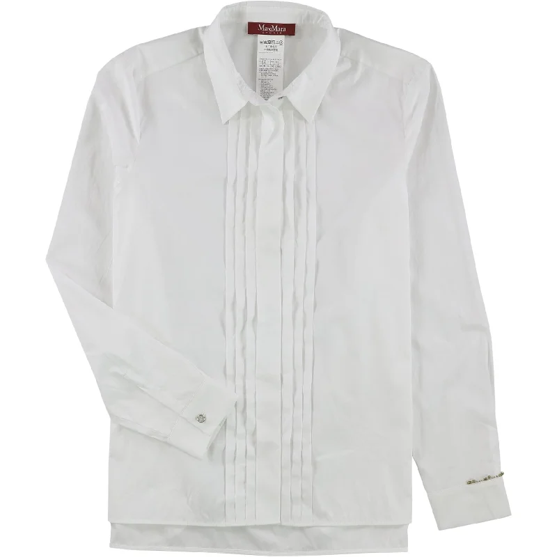 MaxMara Womens Danila Pleated Button Up Shirt, White, 8 Sporty Women's Tennis