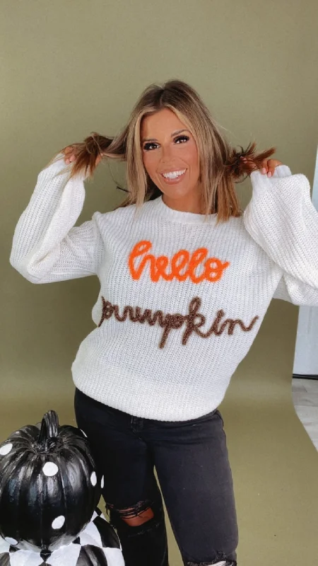 Hello Pumpkin Embroidered Sweater, Ivory Bohemian Women's Free
